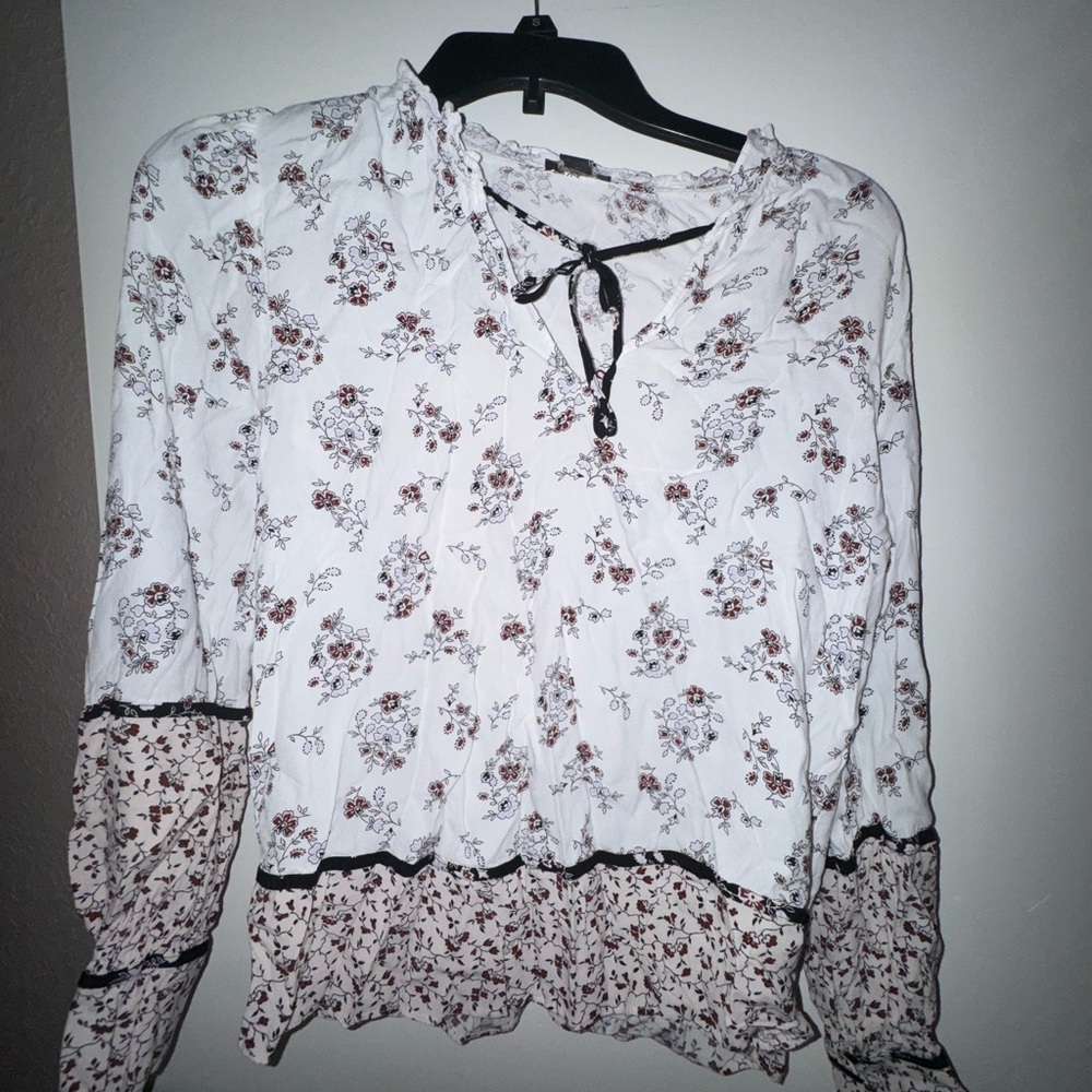 Ann Taylor White and Brown Floral Blouse